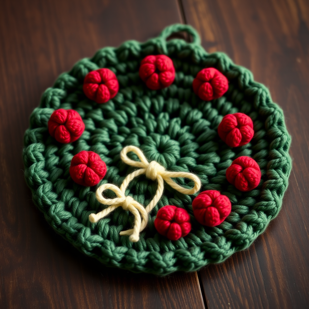 Evergreen Garland Hot Pad Free Pattern – Textured Crochet Christmas Wreath