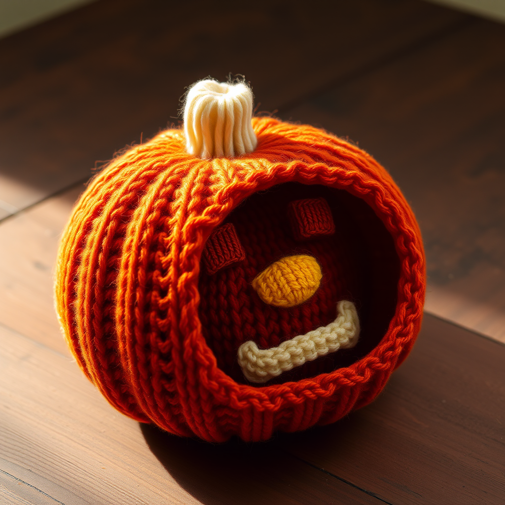 Harvest Glow Pixel Pumpkin Free Pattern – Textured Knitted Autumn Decor