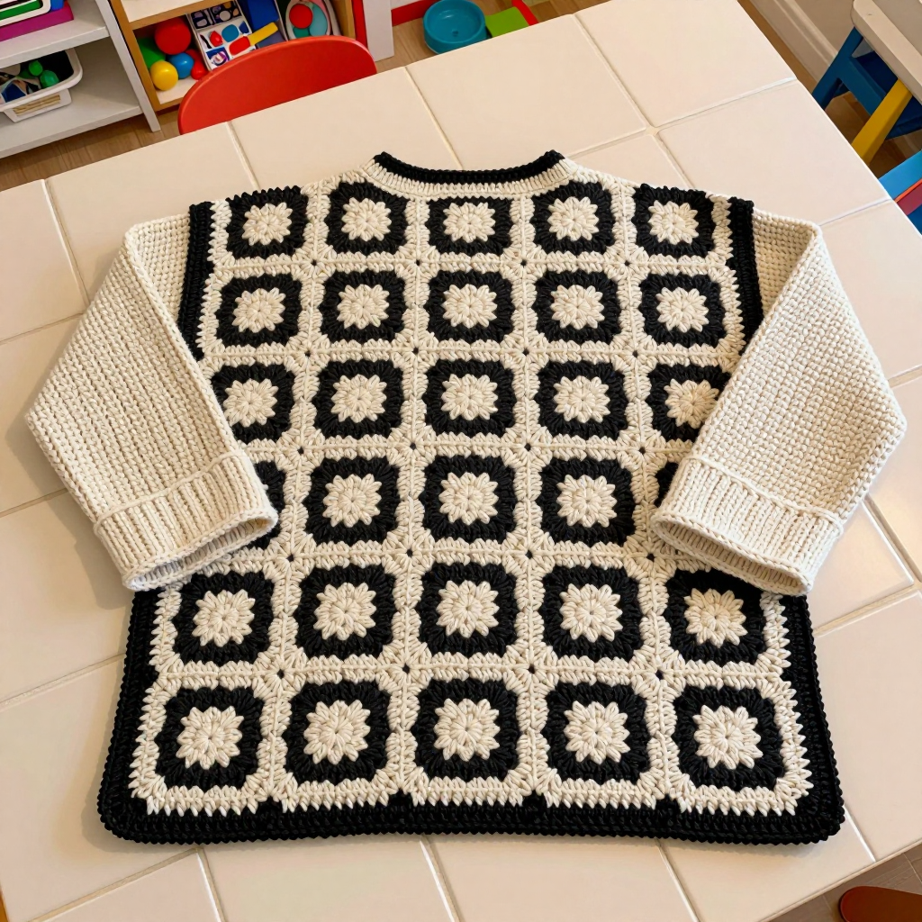 Grid Motif Scarfigan Free Crochet Pattern