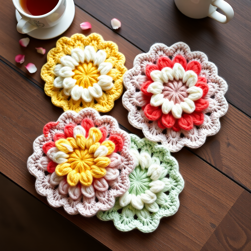 Sun-Kissed Meadow Bloom Coaster Set Free Pattern – Crochet a Radiant Spring Garden