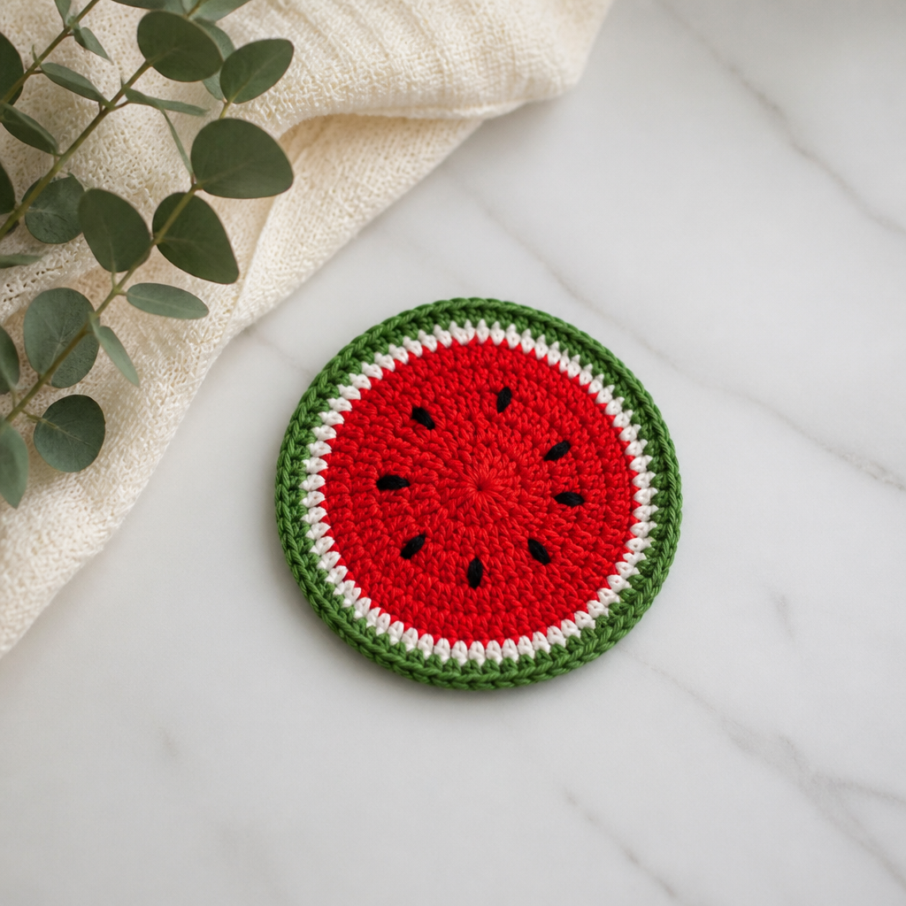 Crochet Vibrant Watermelon Slice Coaster Free Pattern
