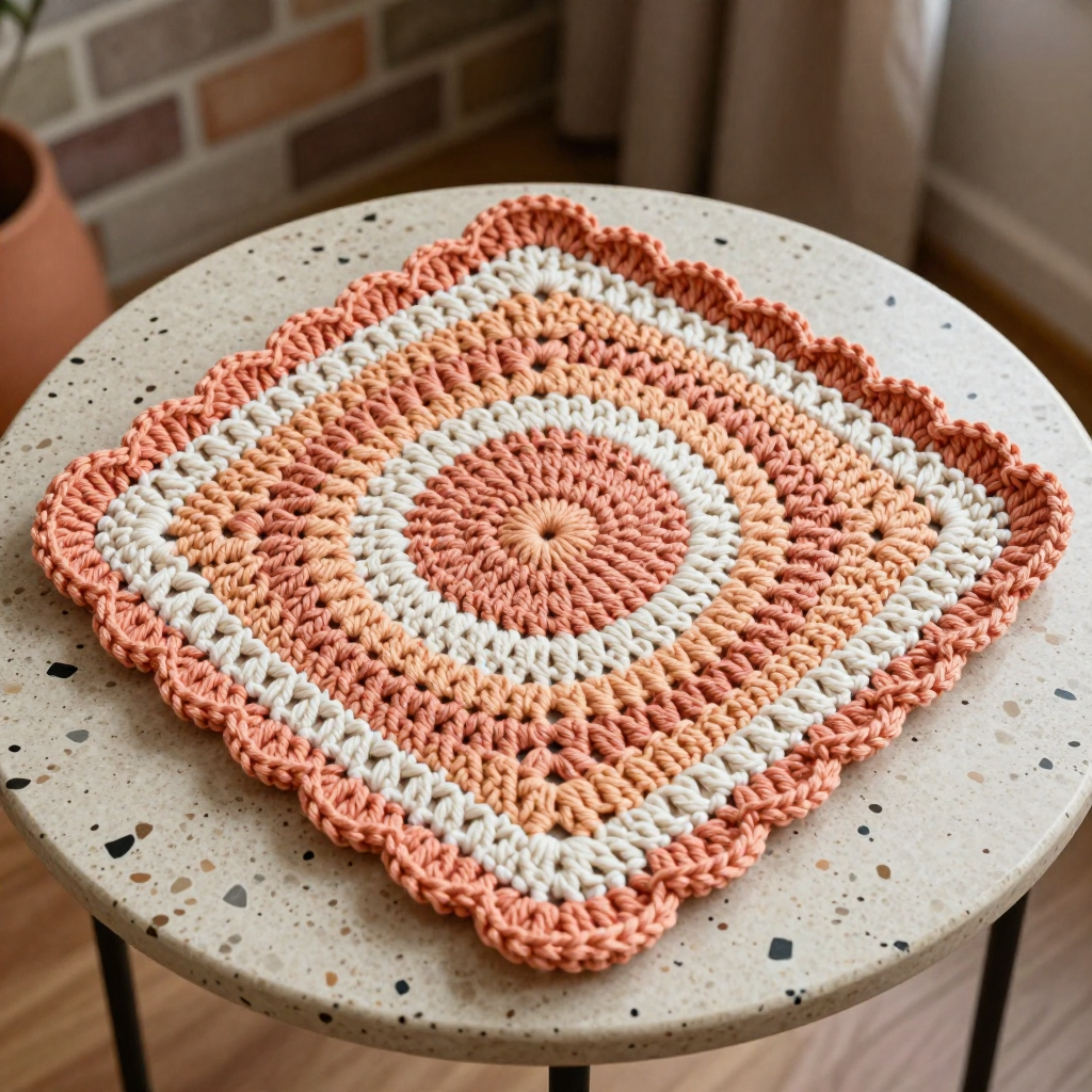 Apricot Sunburst Square Coaster Free Crochet Pattern