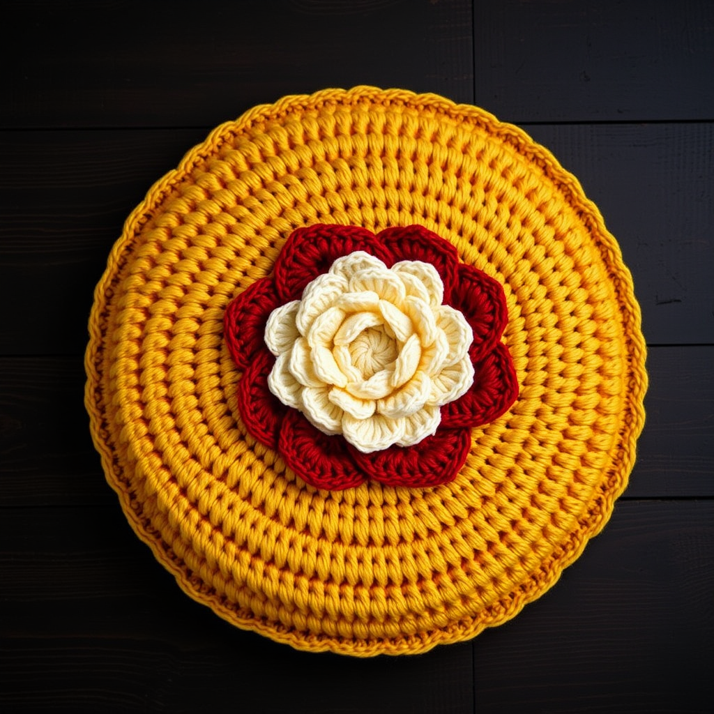 Lucky Coin Blossom Pillow Free Pattern – Crocheted Fortune Charm Cushion