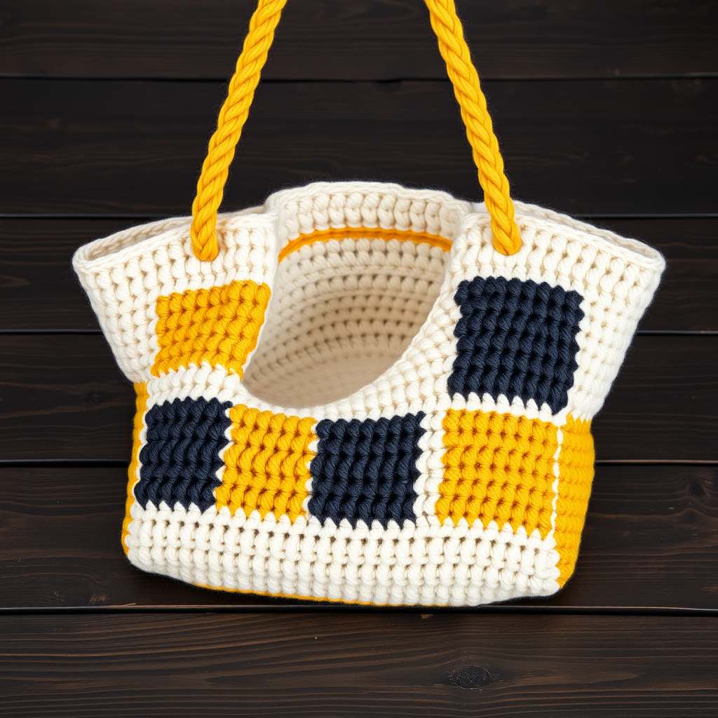 Urban Gridlock Tote Free Pattern – Modern Crochet with Woven Strap Accents