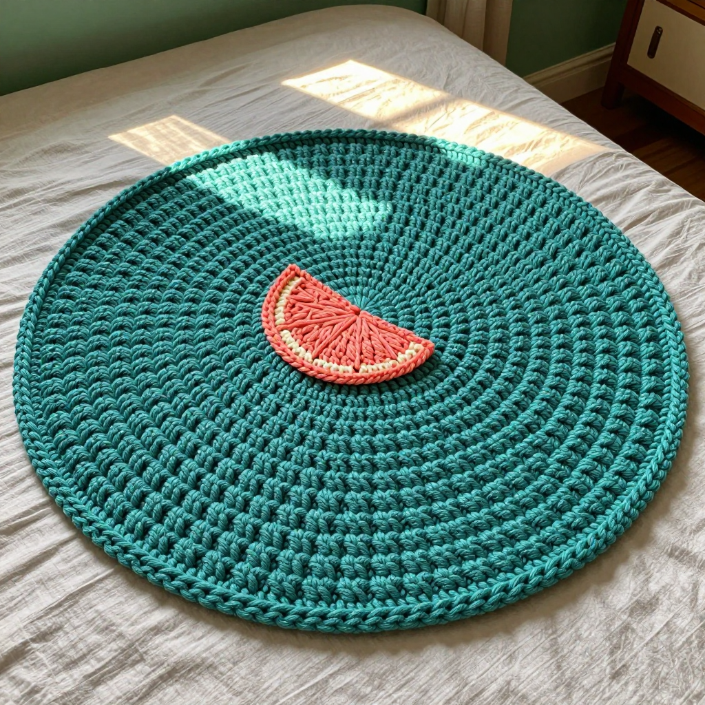 Teal Ribbed Lemon Slice Dog Mat - Free Crochet Pattern