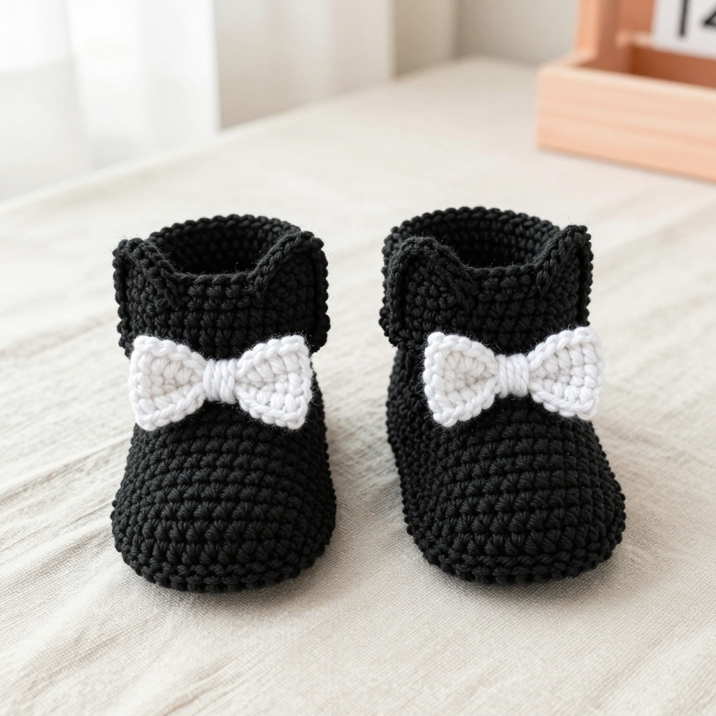 Black Cat Baby Booties Free Crochet Pattern