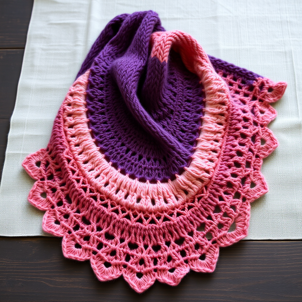 The Aurora Bloom Crescent Shawl Free Pattern – A Knitted Gradient Floral Wrap with Lace Edging