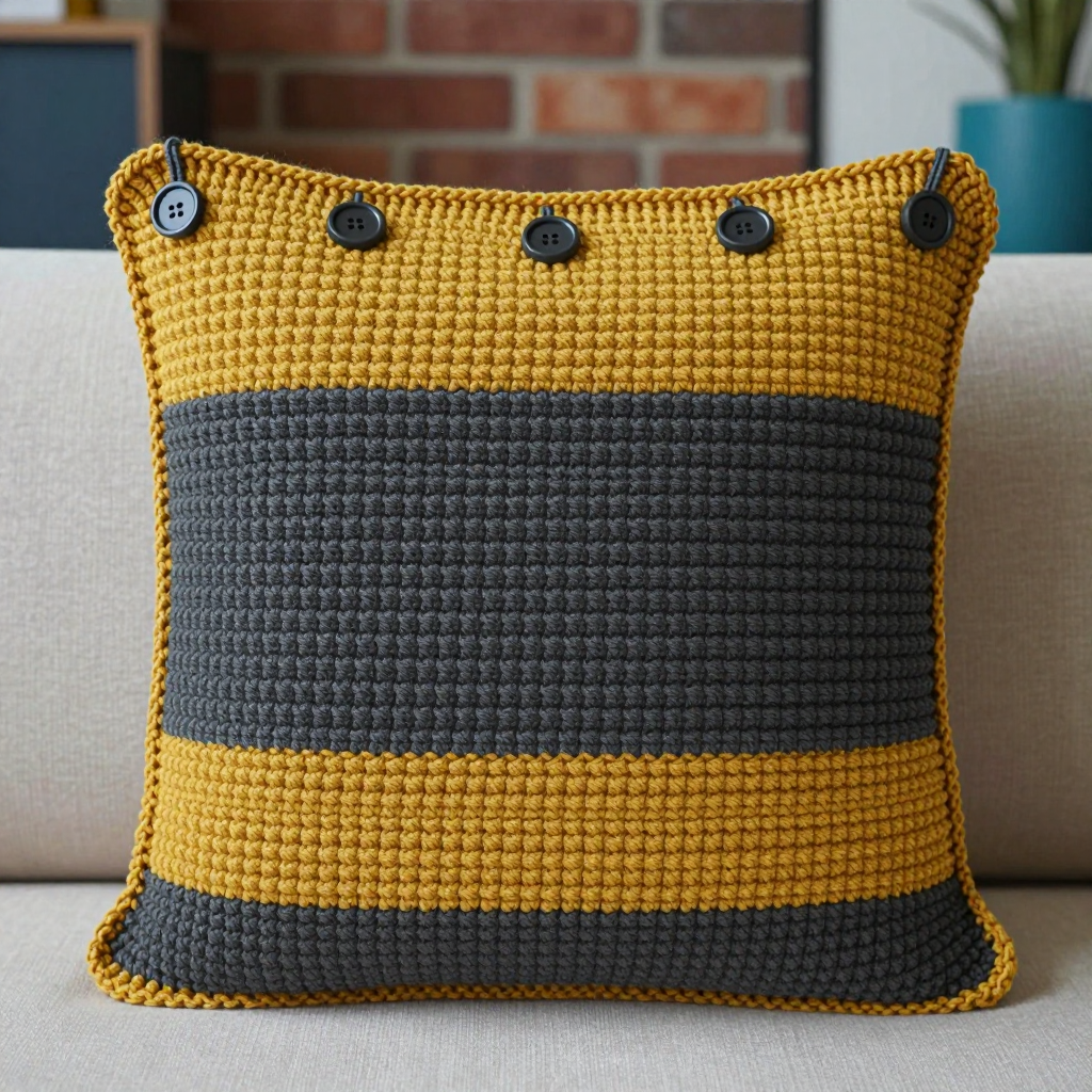 Mid-Century Colorblock Crochet Stitch Cushion Cover Free Pattern