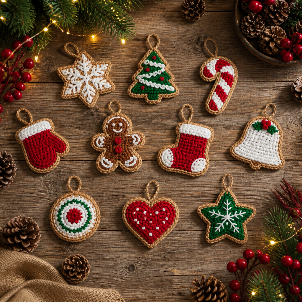 Crochet Festive Christmas Cookie Ornament Set Free Pattern