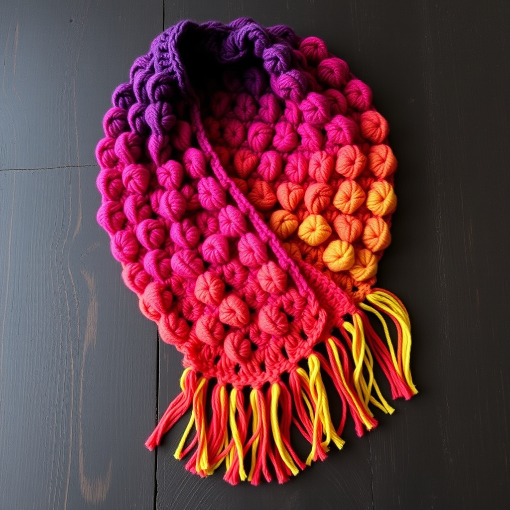 Solar Flare Crescent Wrap Free Crochet Pattern – Sunset Gradient Textures