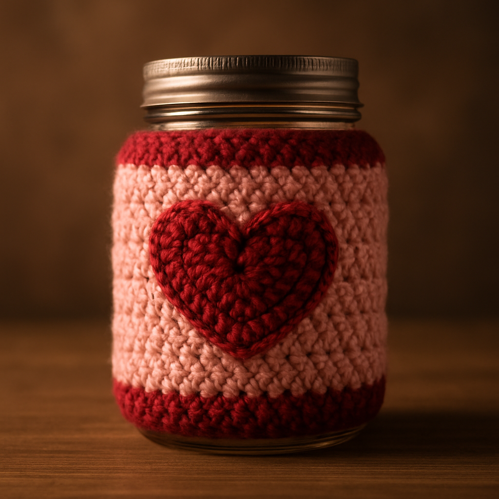 Crochet Charming Ombre Heart Jar Cozy Free Pattern