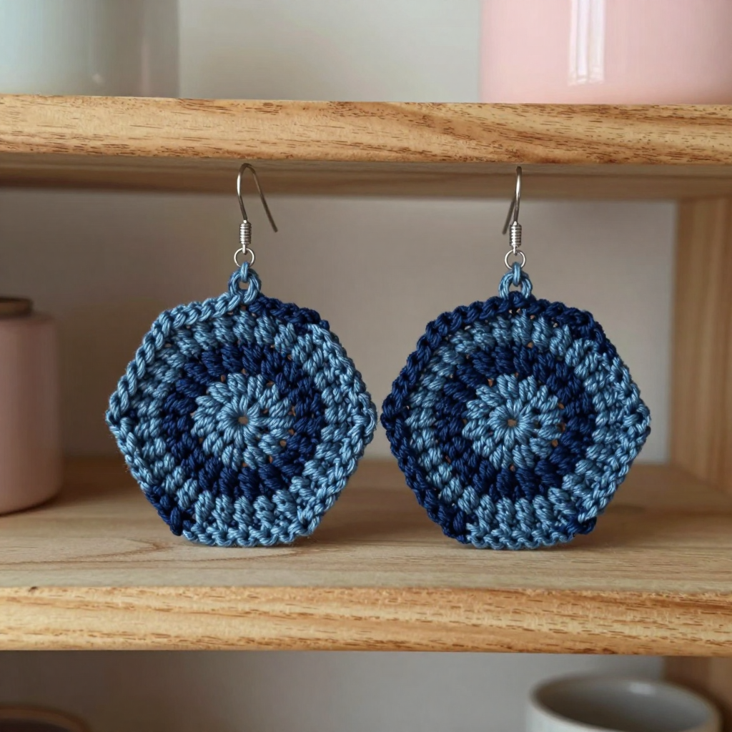 Inkwell Hexagon Crochet Thread Earrings Free Pattern