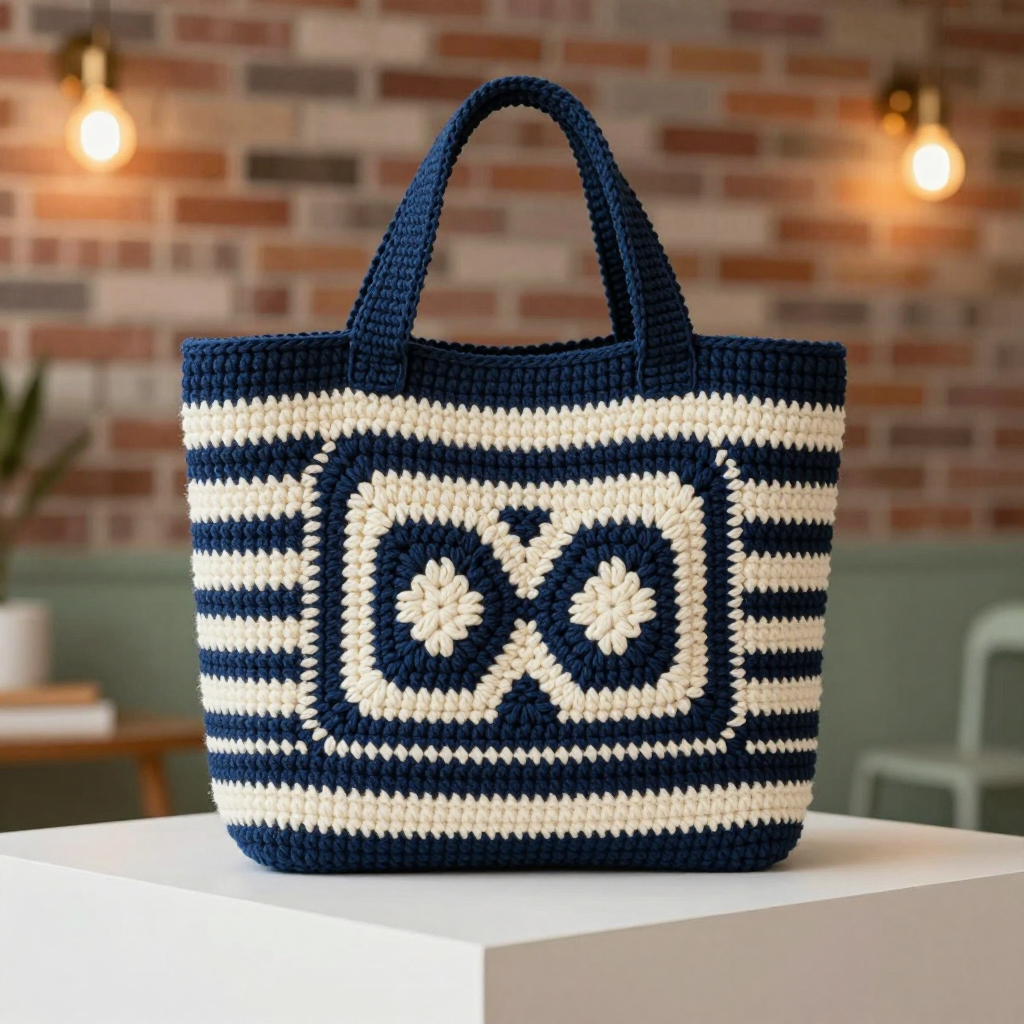 Cosmic Grid Book Tote Free Crochet Pattern: A Navy & Cream Star-Map Bag