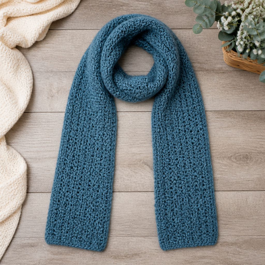 Crochet Textured Elegant Blue Scarf Free Pattern