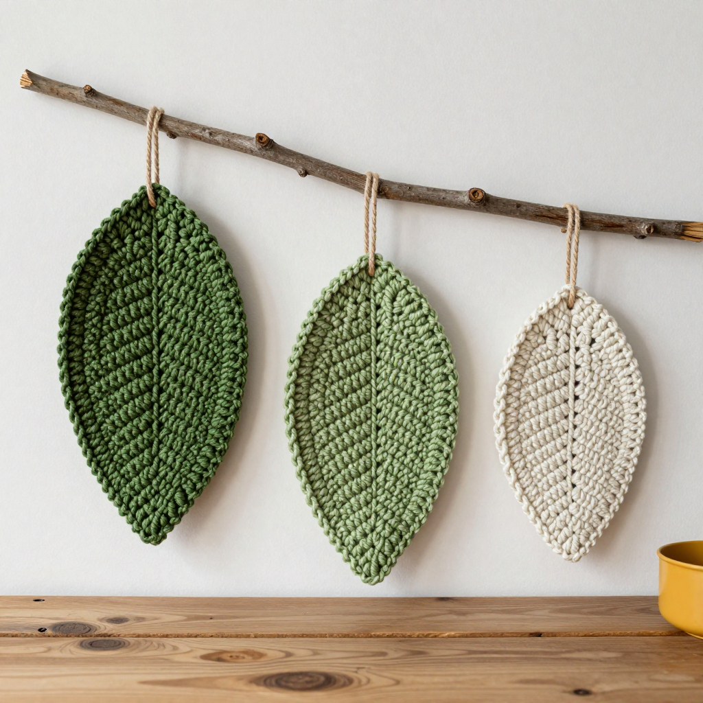 Crochet Leaf Trio on Branch Free Pattern