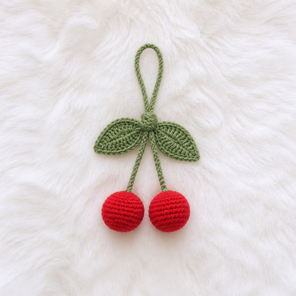 Crochet Vibrant Cherry Leaf and Stem Decoration Free Pattern