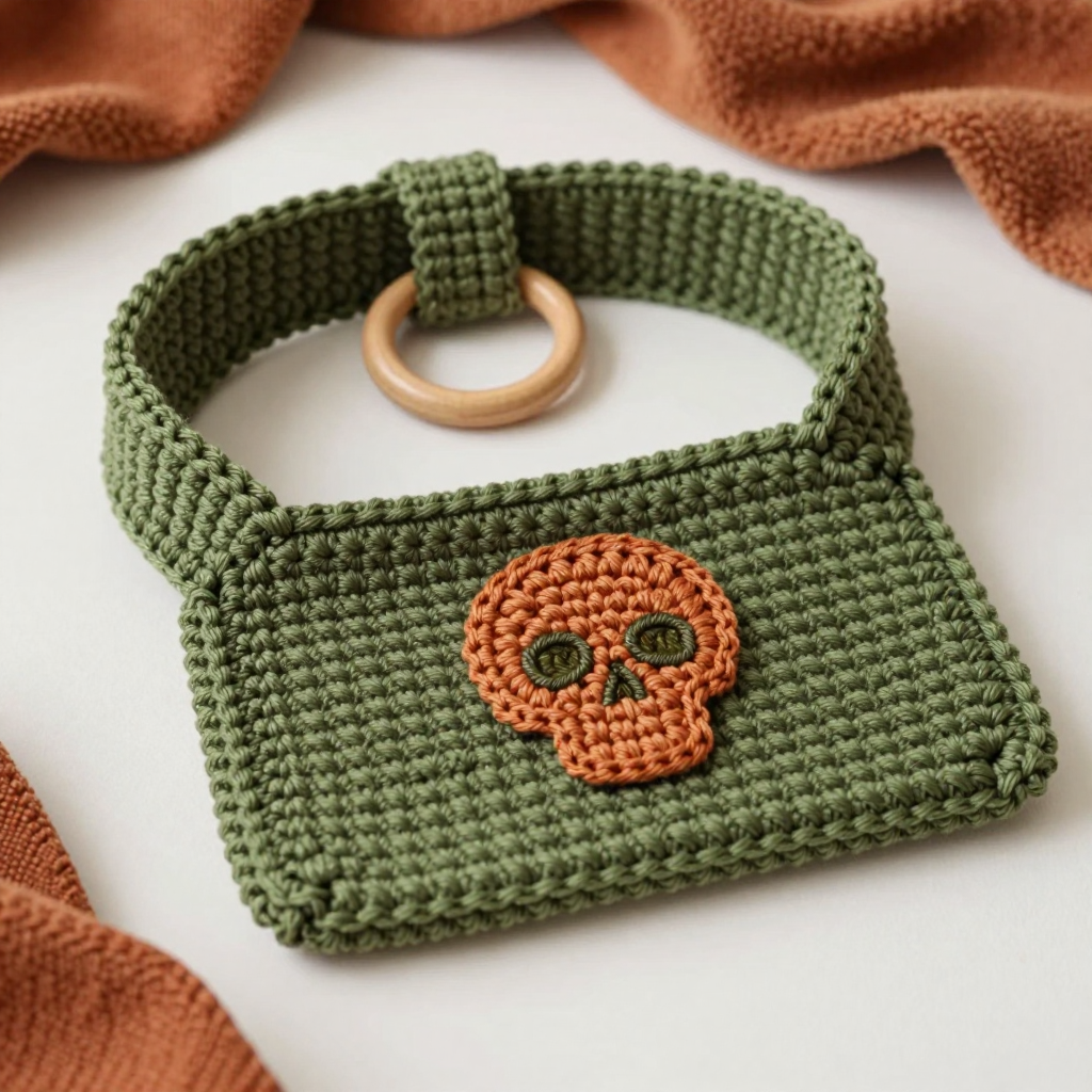 Olive Skull Basketweave Teether Free Crochet Pattern
