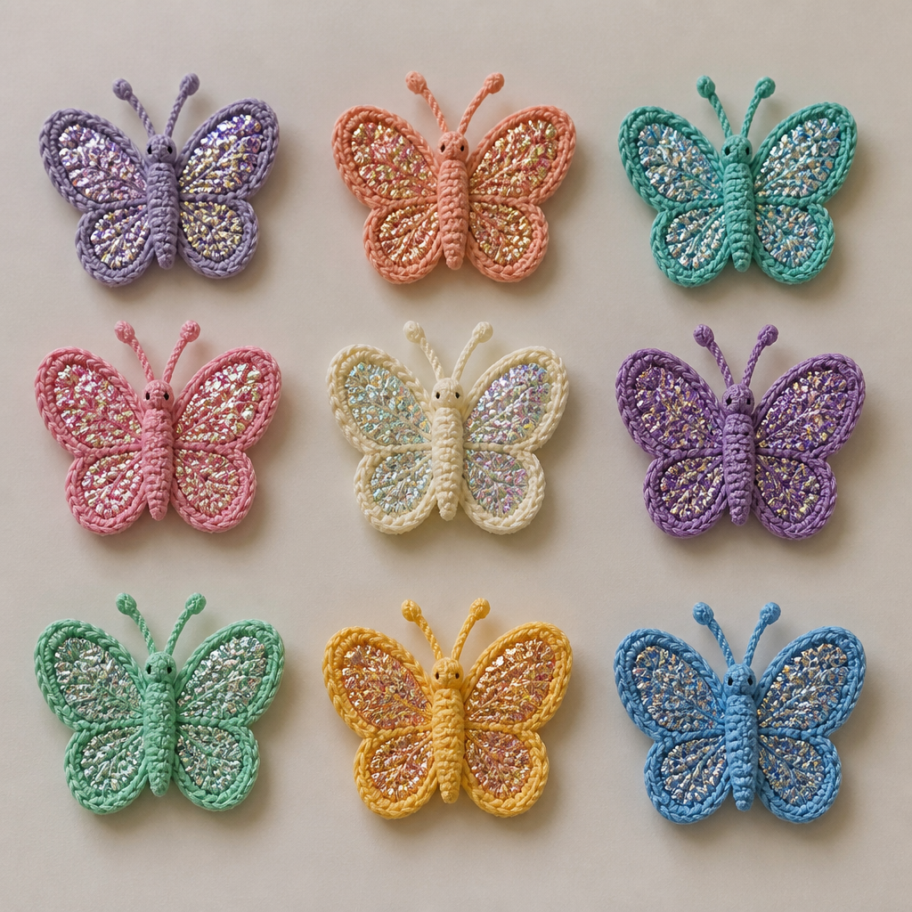 Crochet Sparkling Iridescent Butterfly Magnet Free Pattern