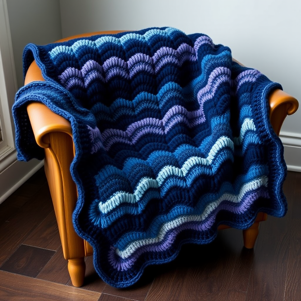Midnight Bloom Ripple Throw Free Crochet Pattern – Celestial Wave Blanket