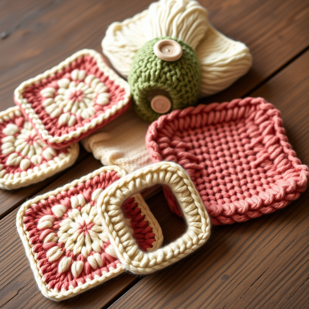 Berry Blush Kitchen Trio Free Pattern – Knit Coasters, Trivet, and Towel Topper