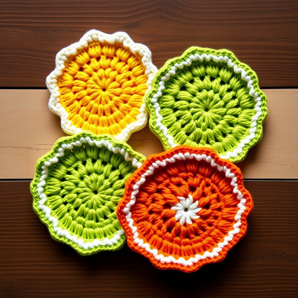 Sun-Kissed Citrus Coaster Set Free Pattern – Crocheted Fruit Medley