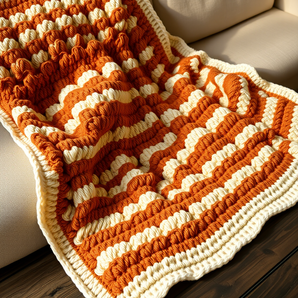 Sunlit Dune Ripple Afghan Free Crochet Pattern – V-Stitch Desert Waves