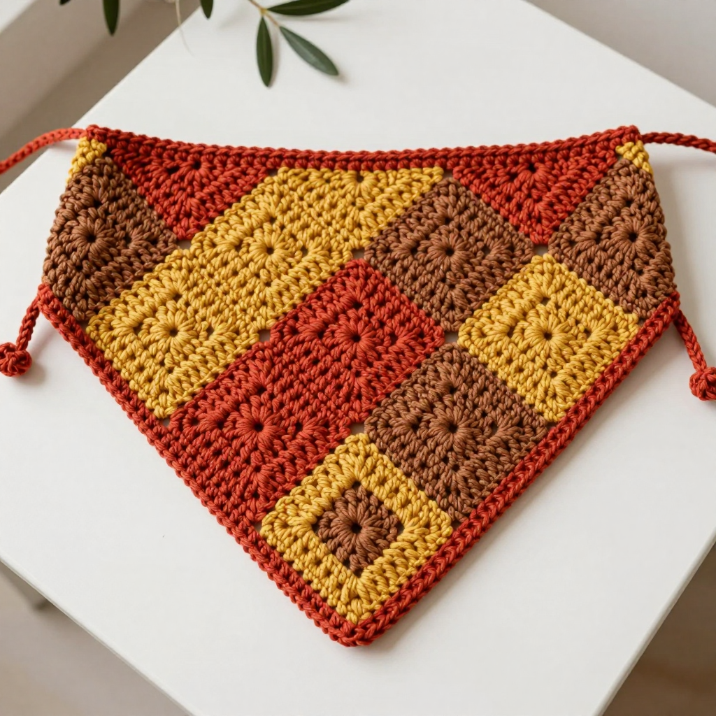 Paprika Wave Granny Bandana Free Pattern: A Folk-Art Crochet Chevron for Small Dogs