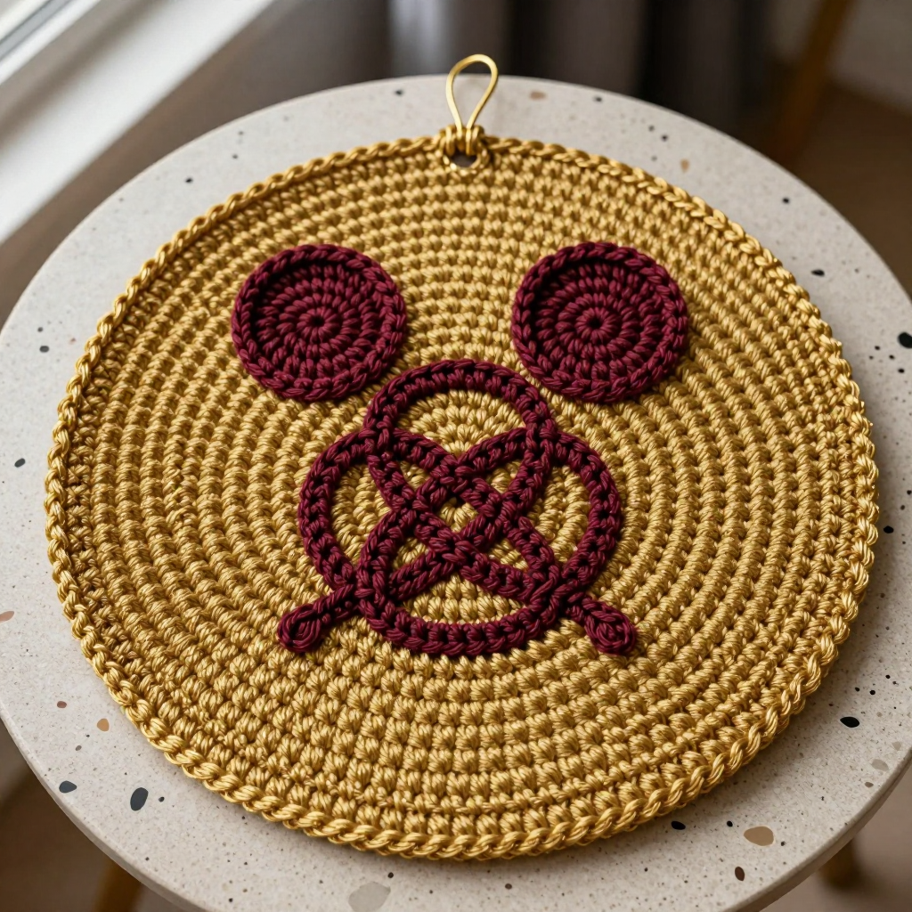 Gold Trinity Knot Mouse Disc Free Pattern: A Beginner Crochet Ornament
