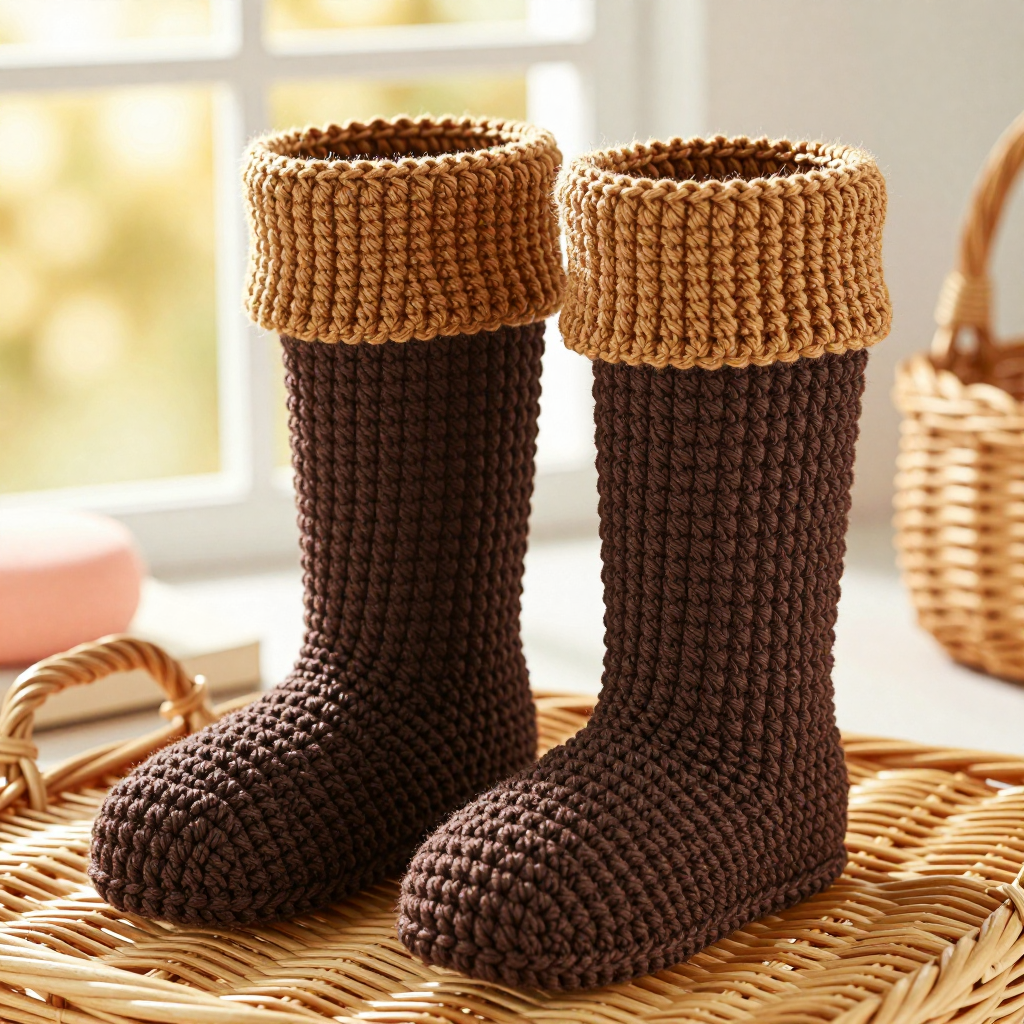 Chocolate Caramel Crochet Cuff Boots: Free Pattern for Bold Two-Tone Mid-Calf Boots