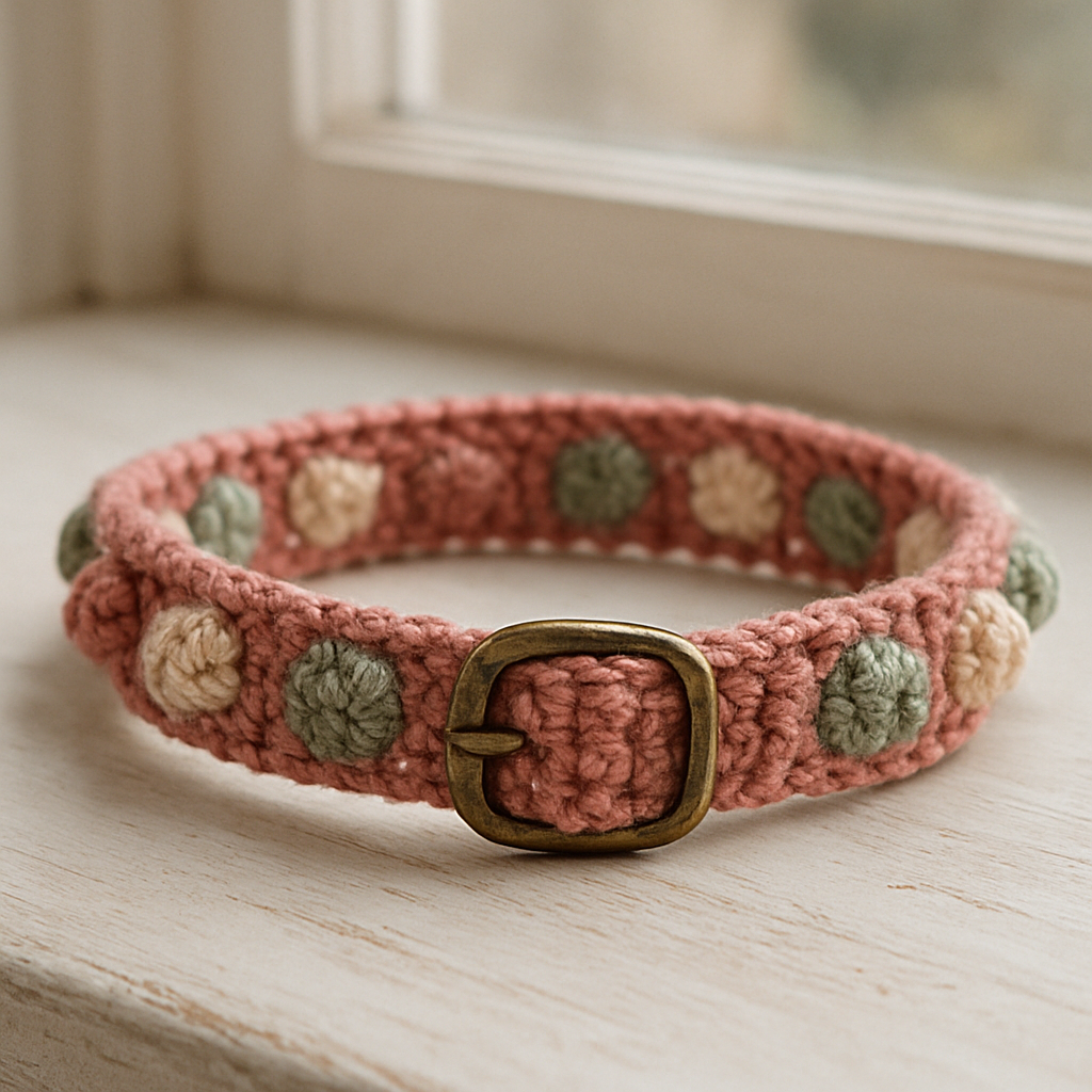 Vintage Retro Pet Collar with 3D Bobble Stitch - Free Pattern