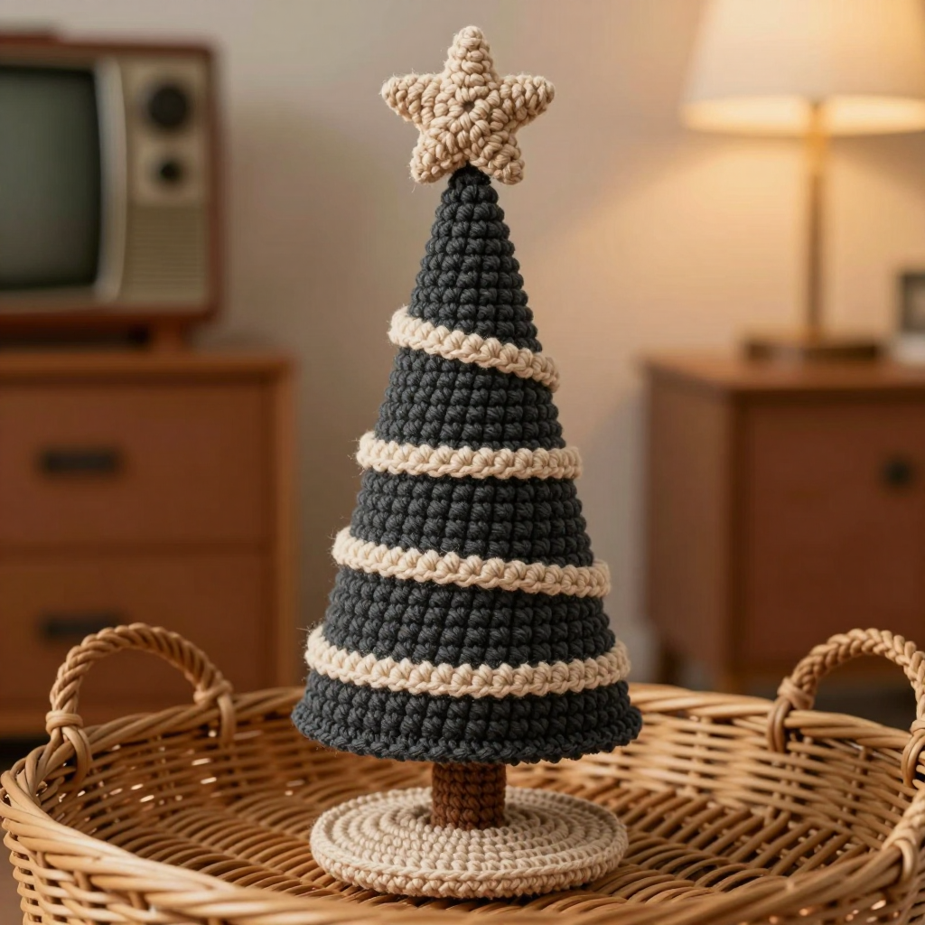 Crochet Charcoal Tree with Oatmeal Garland Stripes Free Pattern