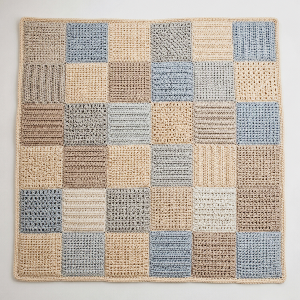 Crochet Textured Patchwork Baby Blanket Free Pattern
