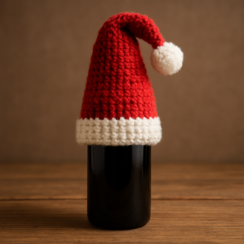 Crochet Festive Whimsical Gnome Bottle Cozy and Hat Free Pattern