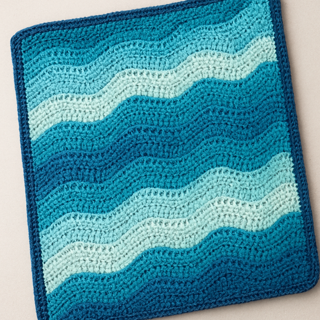 Retro Asymmetrical Ocean Waves Blanket - Free Pattern