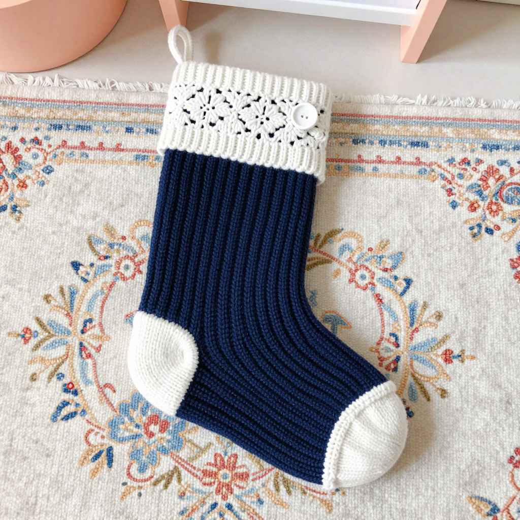 Fisherman Rib Stocking with Floral Lace Cuff: Free Knit Pattern