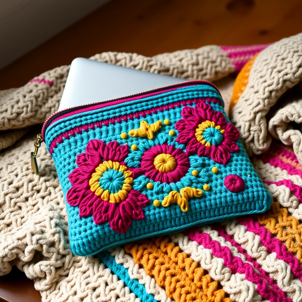 Retro Boho Bliss Crochet Laptop Sleeve