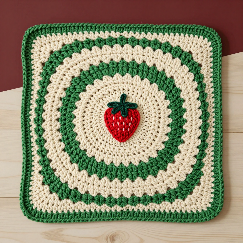 Strawberry Patch Motif Blanket Square Free Crochet Pattern