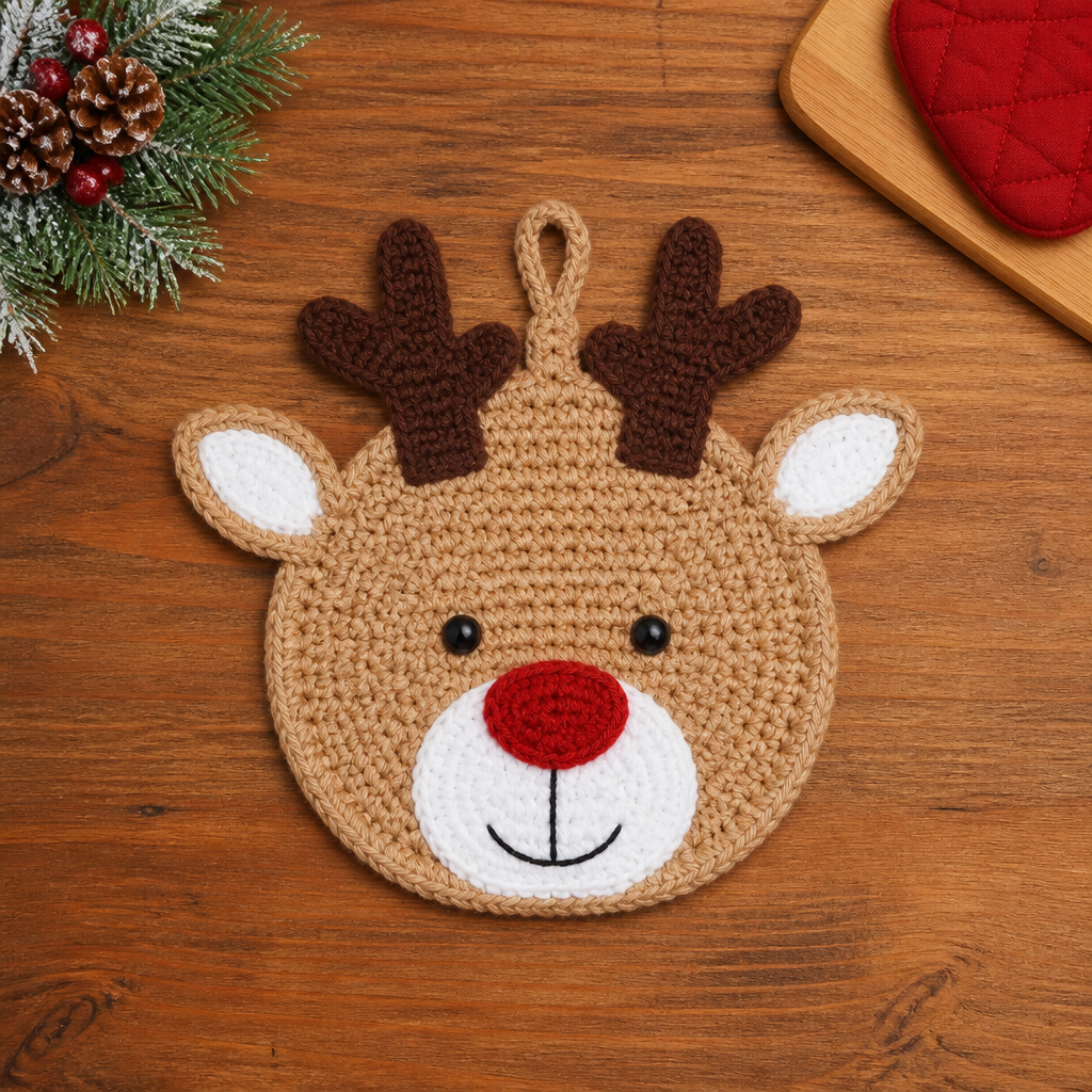 Crochet Charming Reindeer Pot Holder Free Pattern