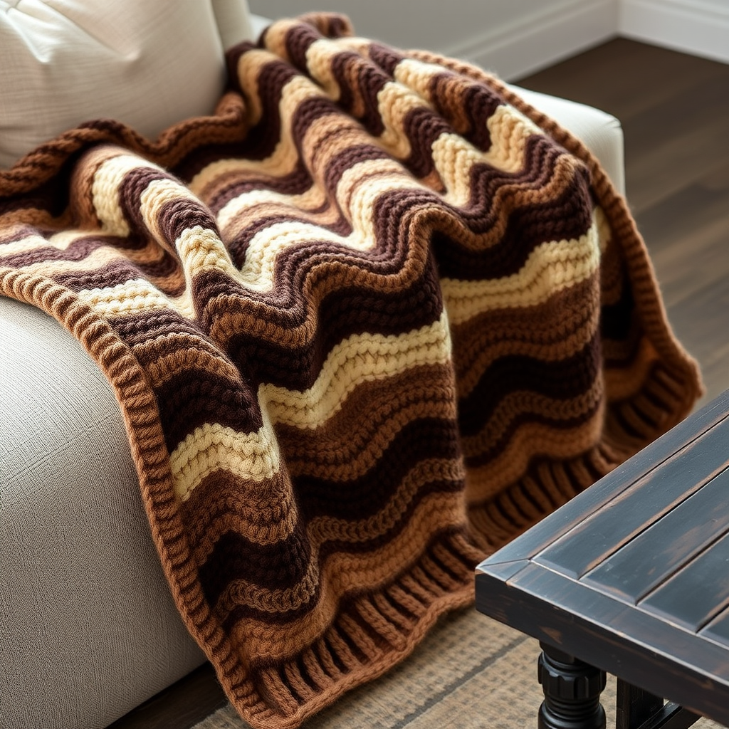 Mocha Ripple Throw Free Pattern – Knit a Cozy Café-Inspired Wave Blanket