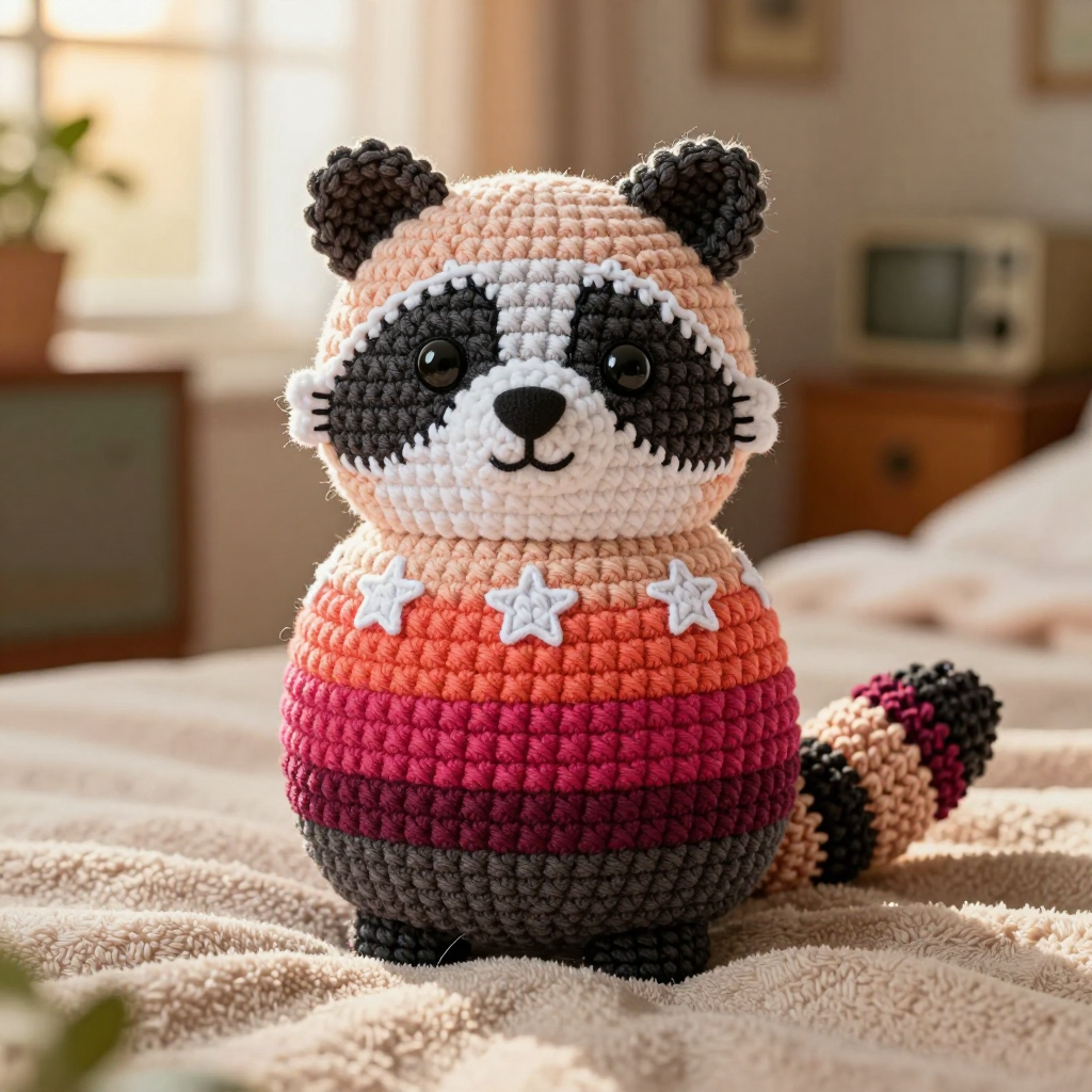 Sunset Raccoon with Star Patches: Free Crochet Pattern