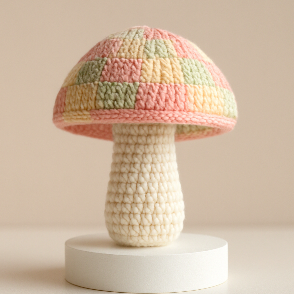 Pastel Fairycore Gingham Mushroom Amigurumi - Free Pattern