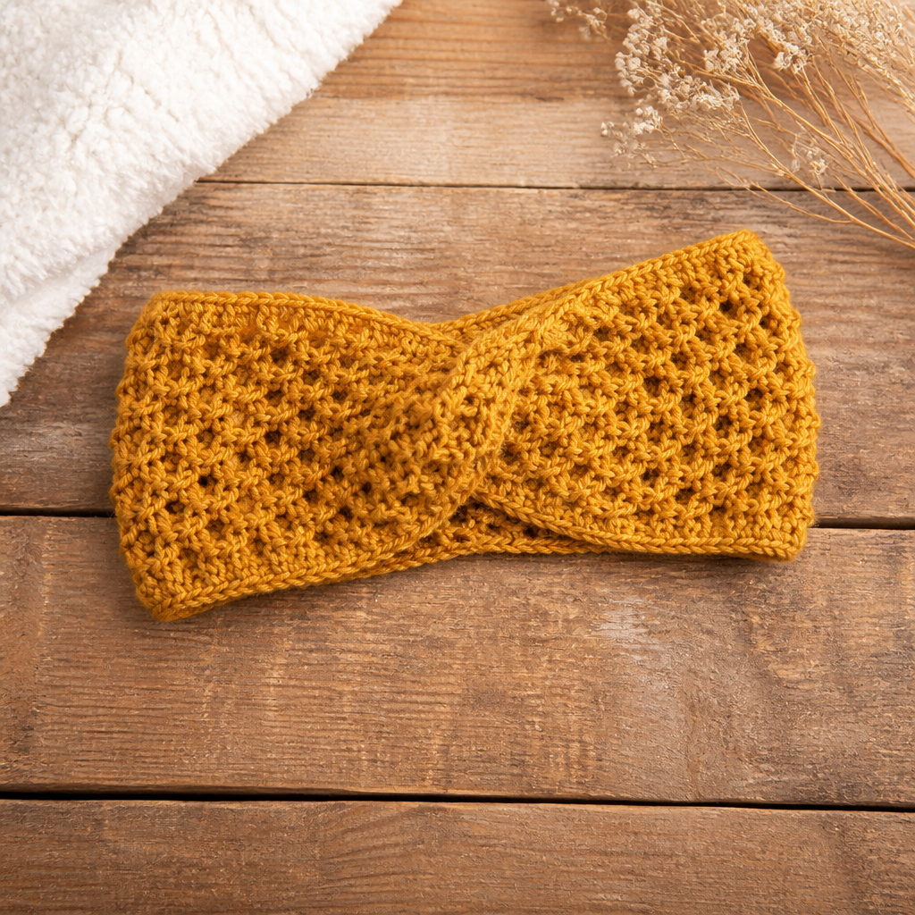 Crochet Honeycomb Texture Twisted Ear Warmer Free Pattern