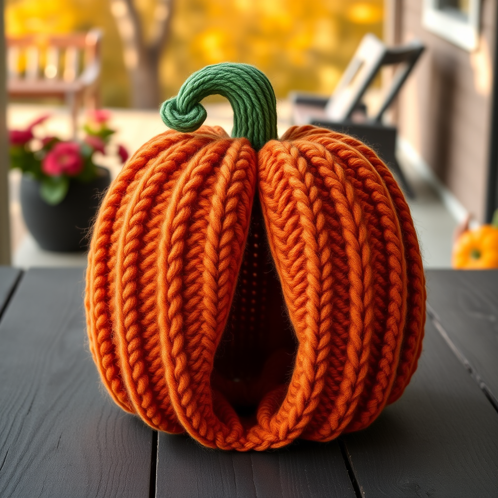 Harvest Moon Cable Knit Pumpkin Post Topper Free Pattern – Cozy Fall Porch Decor