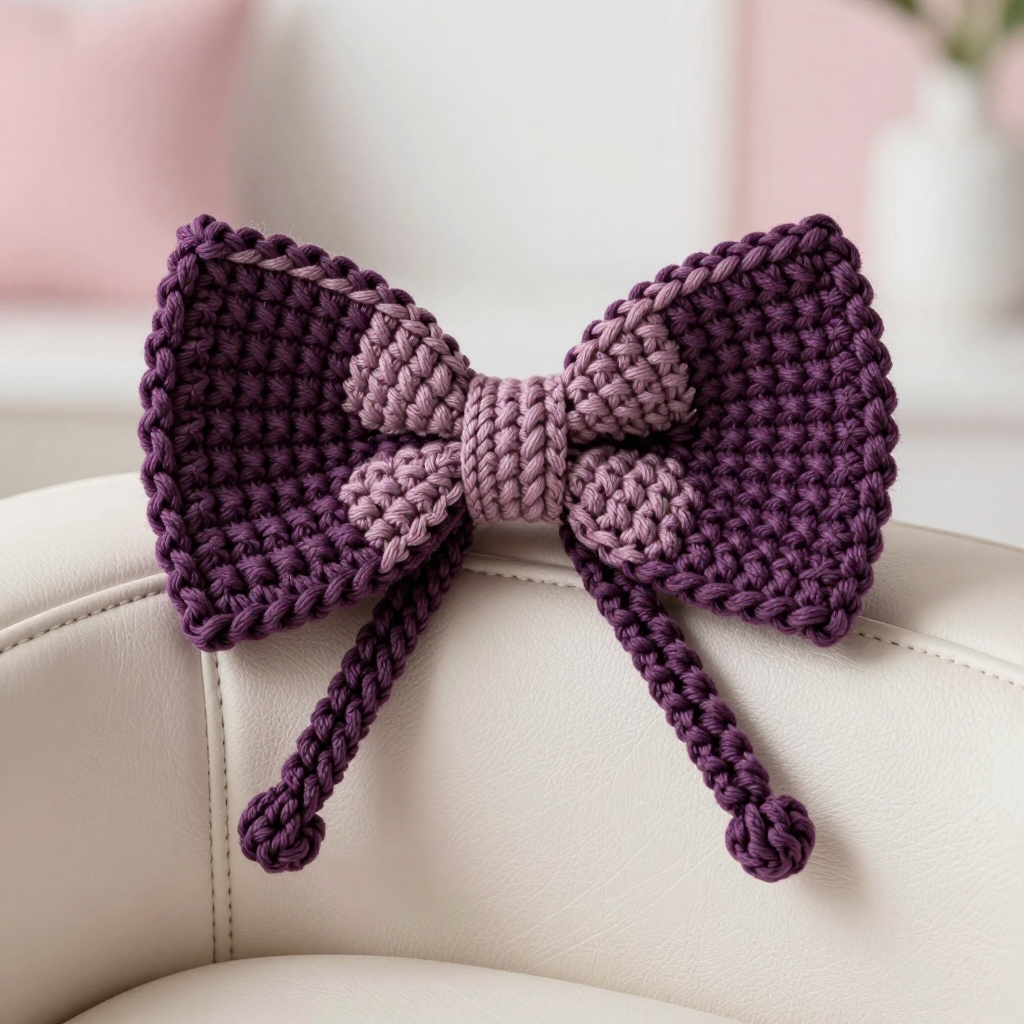 Plum Bow Ponytail Tie Free Crochet Pattern