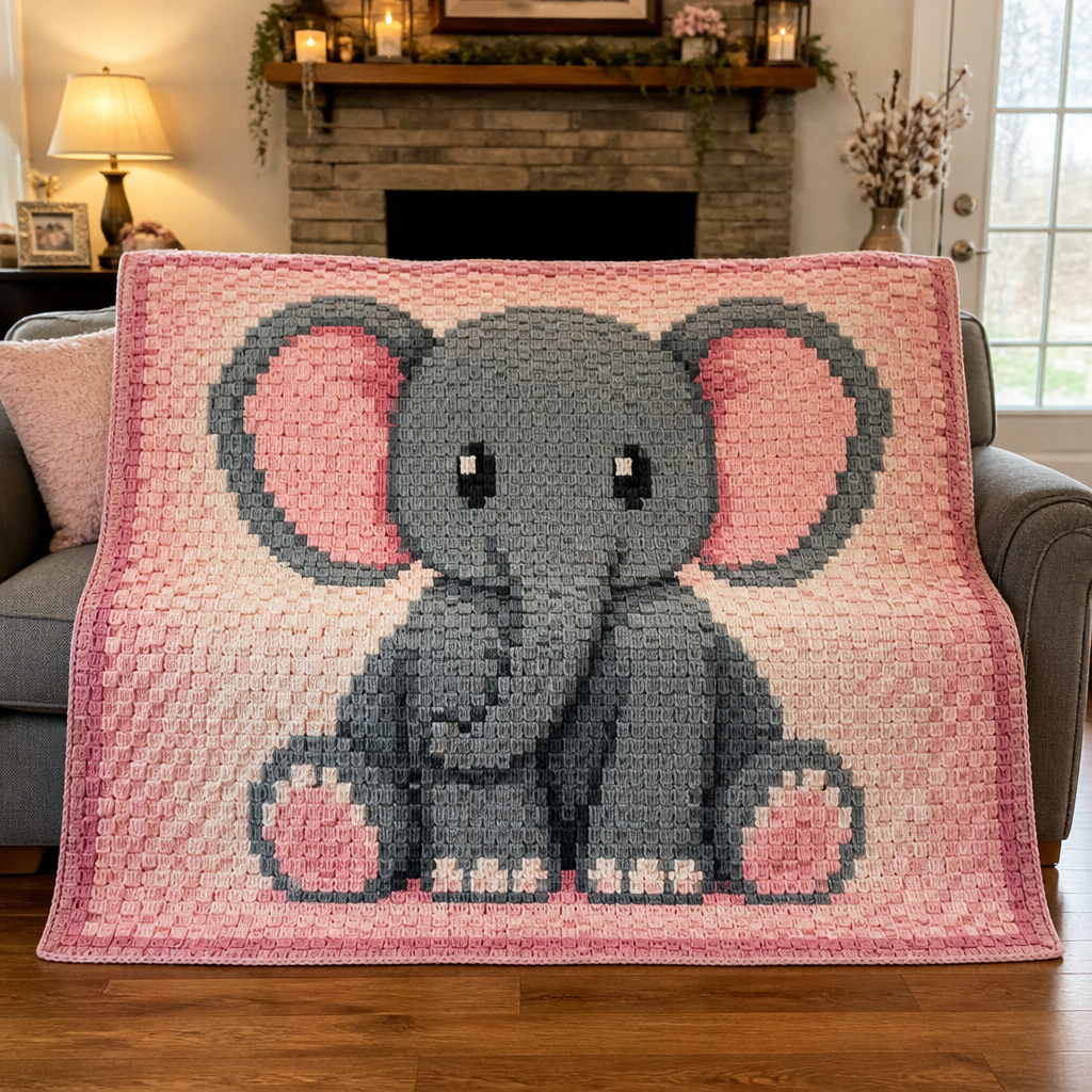 Crochet Adorable Elephant C2C Blanket Free Pattern