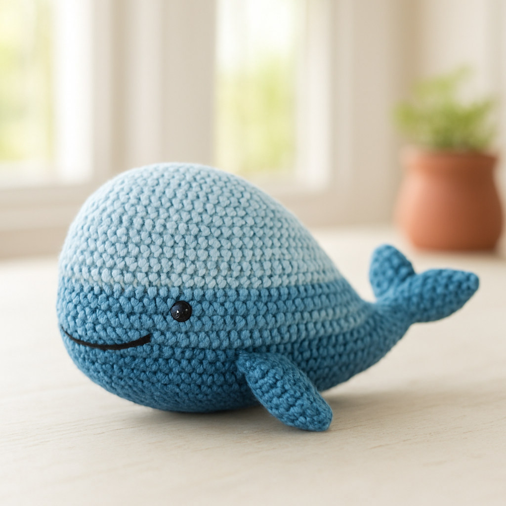 Free Pattern: Farmhouse Rustic Ocean Blue Striped Whale Amigurumi