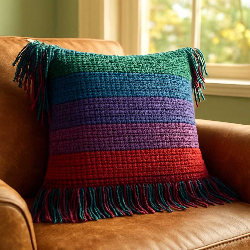 Y2K Jewel Tone Fringe Pillow - Free Crochet Pattern