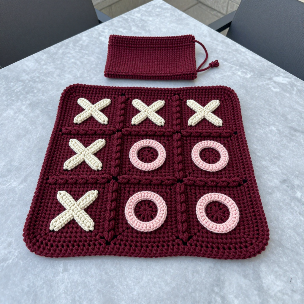 Velvet Ribbon Tic Tac Toe Pouch Set Free Crochet Pattern