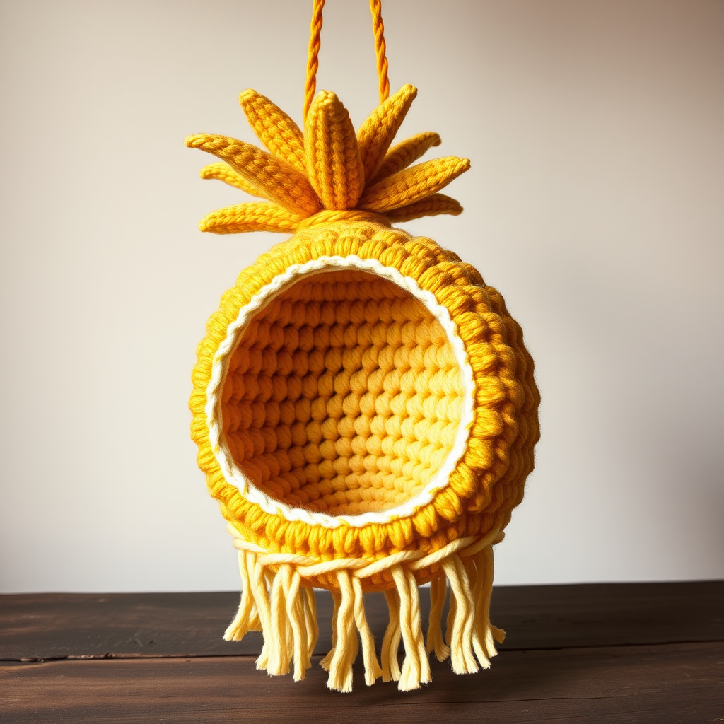 Lucky Pineapple Plant Hanger Free Crochet Pattern – Tropical Boho Wall Decor