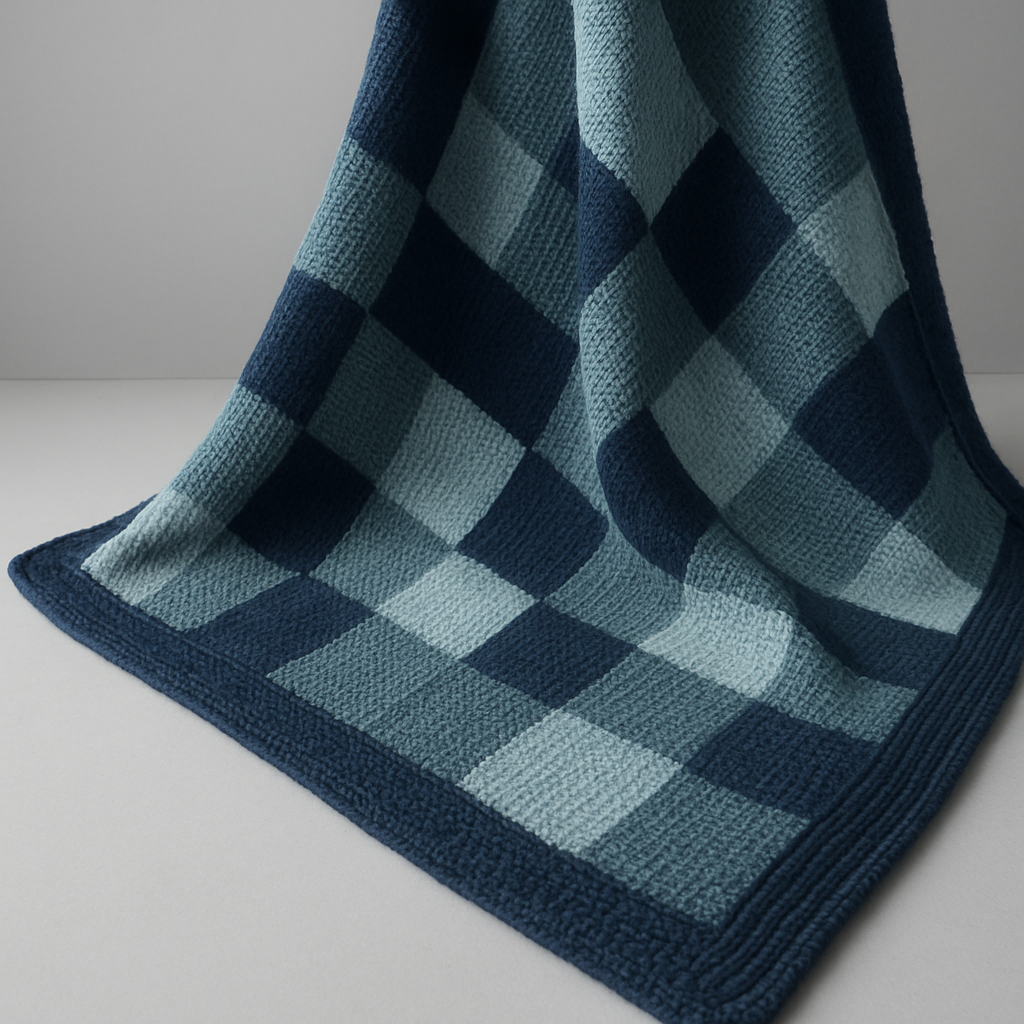 Dark Academia Ocean Blues Checkered Shawl - Free Pattern